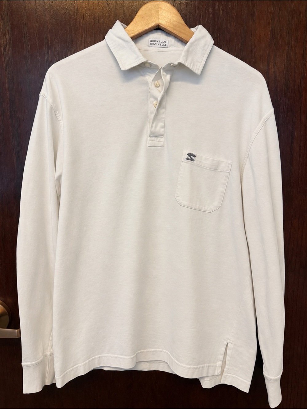 Brunello Cucinelli Men's Long-Sleeve Polo in Cream